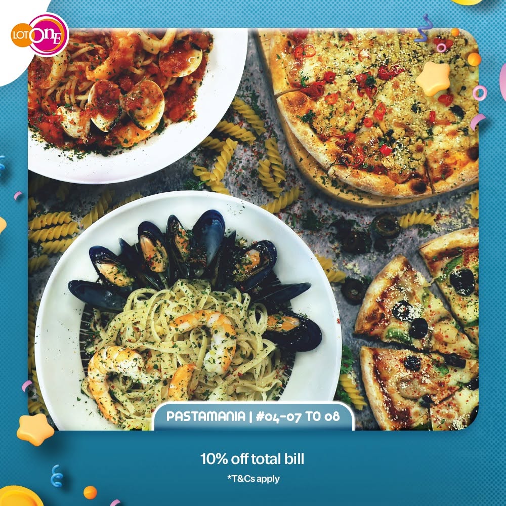 PastaMania 10 percent off total bill at Lot One