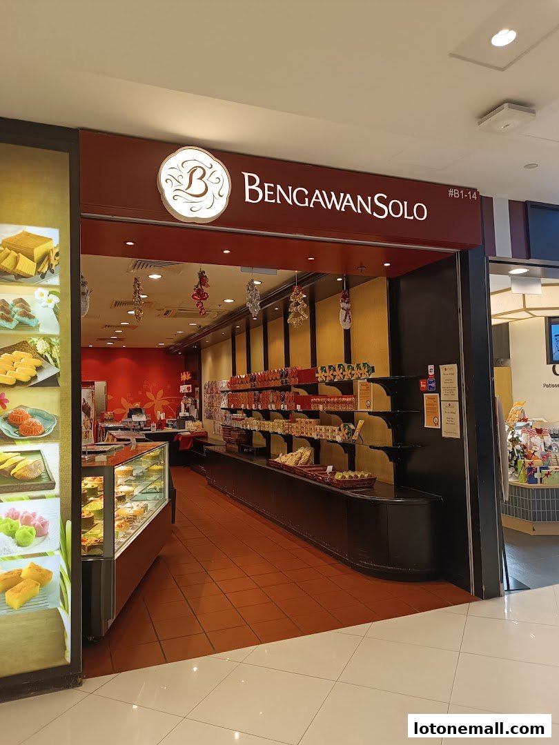 The entrance of Bengawan Solo, a shop displaying cakes and pastries in a display case.