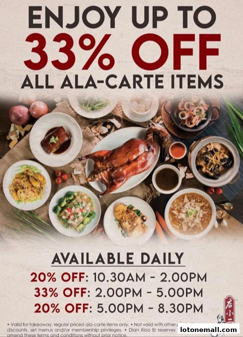 A spread of delicious Chinese dishes, featuring roasted duck and various side dishes, with a promotional offer.