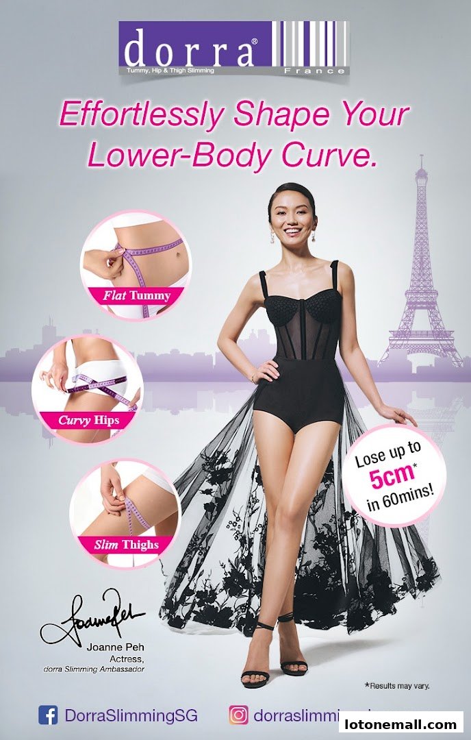 Advertisement for Dorra Slimming featuring a model and highlighting lower body slimming treatments.