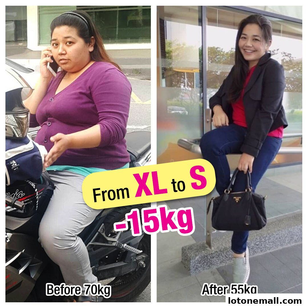 Before and after weight loss transformation, showing a woman losing 15kg.