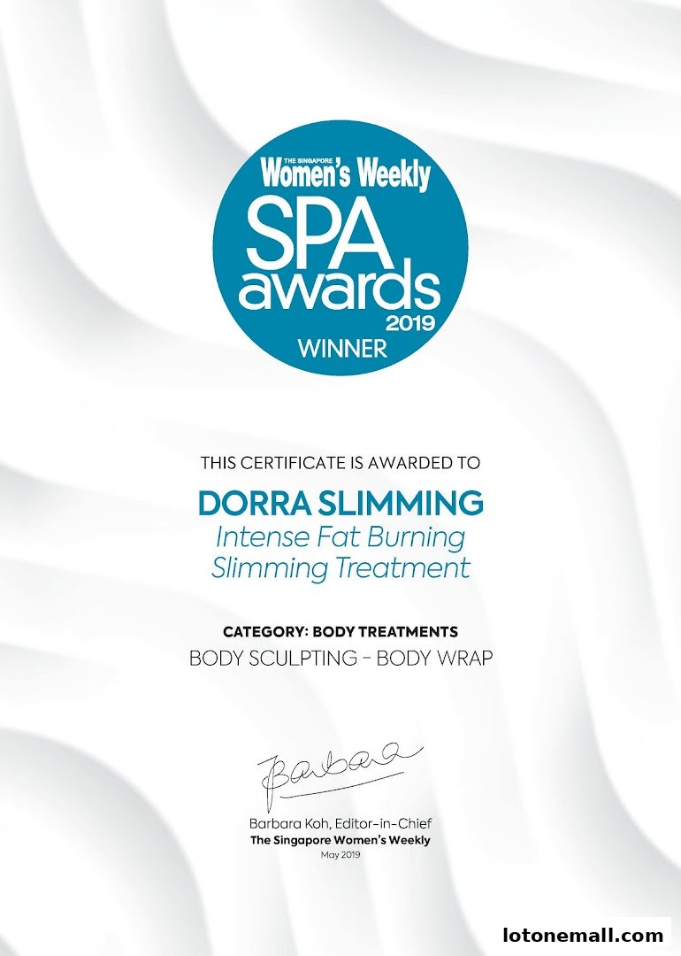 Certificate awarded to Dorra Slimming for Intense Fat Burning Slimming Treatment.