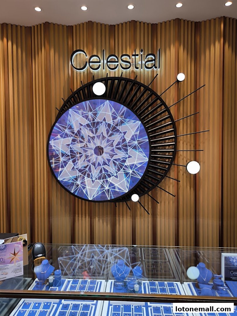 Interior of a jewelry store with display cases filled with necklaces and rings.