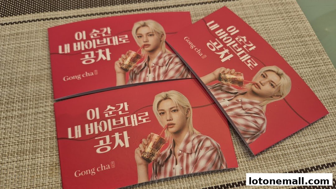 Three red flyers featuring a person drinking bubble tea with the Gong Cha logo.