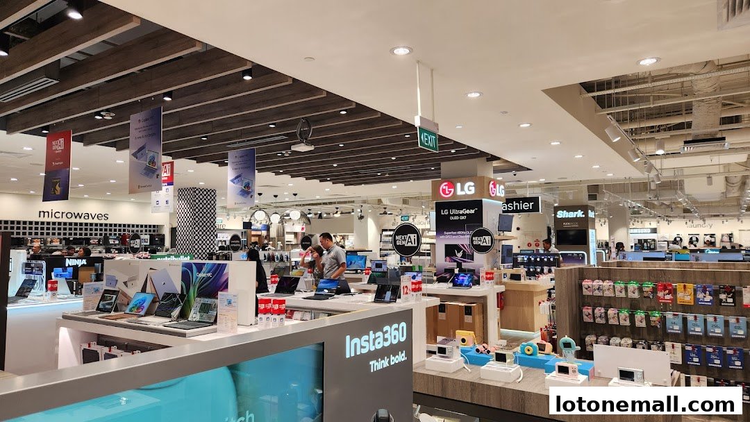 Interior view of a Harvey Norman electronics store showcasing various products and displays.