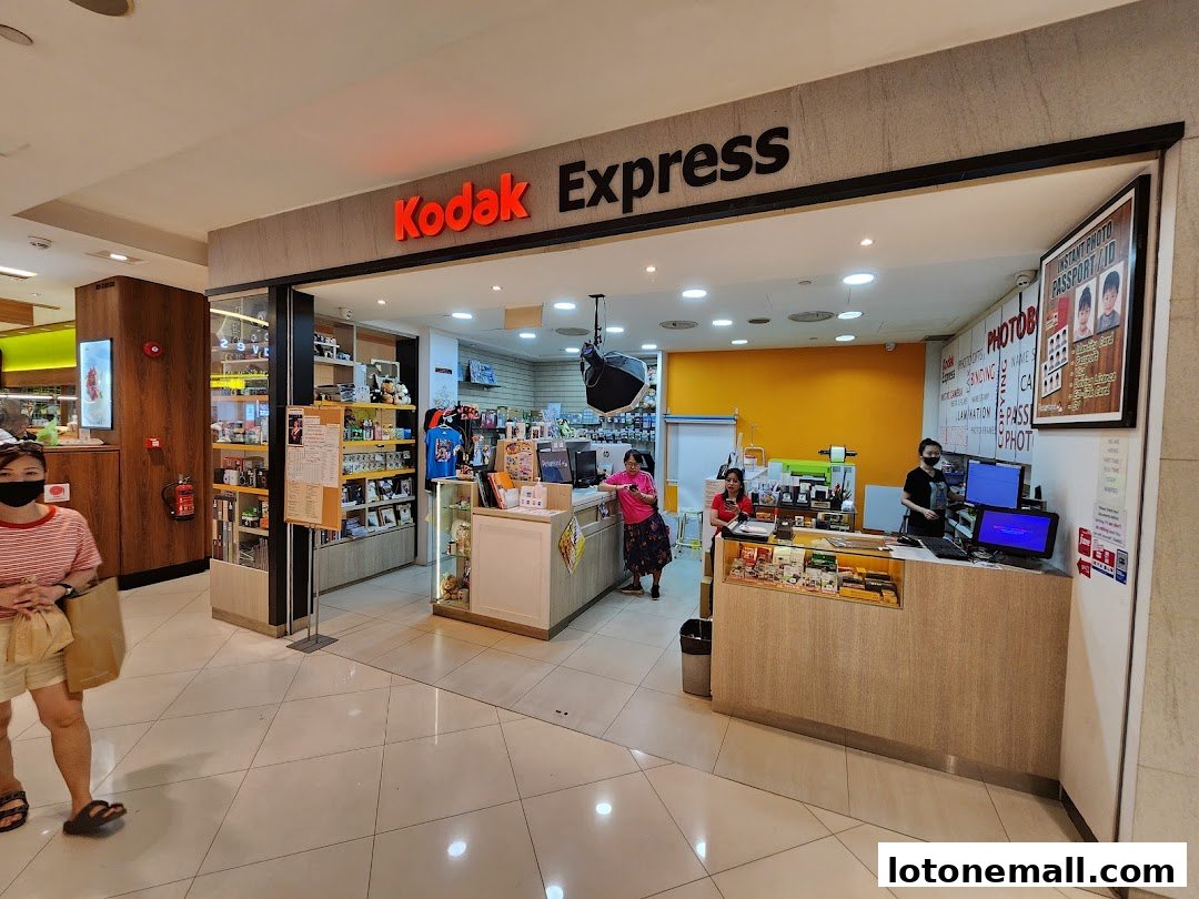Kodak Express shop front with staff and photo services displayed.