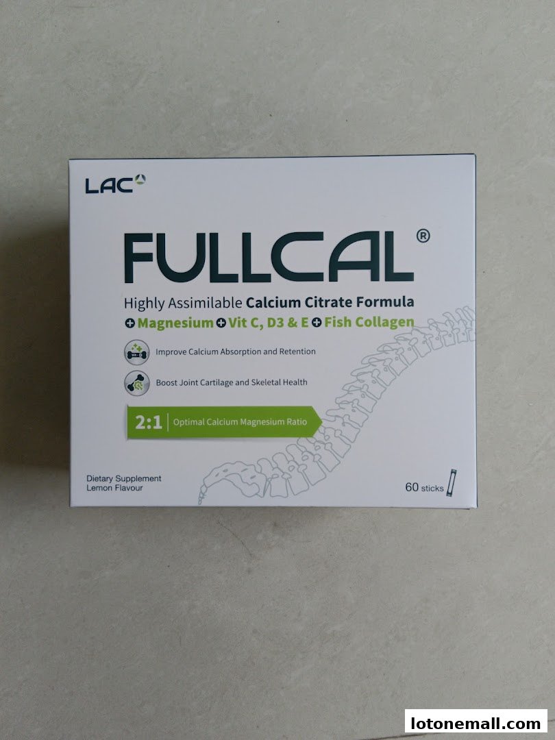 A box of LAC FullCal dietary supplement with calcium, magnesium, and vitamins.
