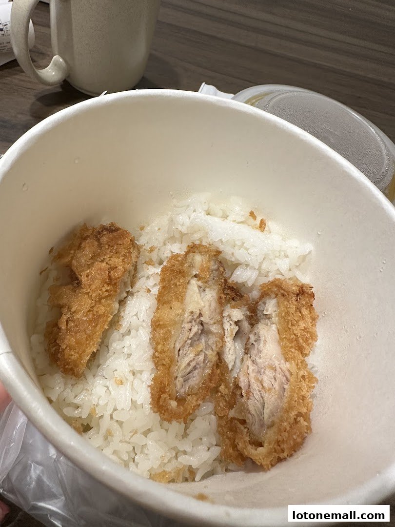 A close-up of a bowl of rice topped with crispy fried chicken cutlets.