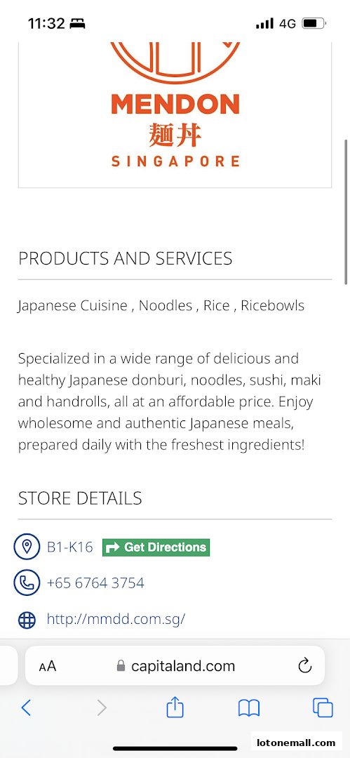 Mendon Singapore logo and information about their Japanese cuisine offerings.