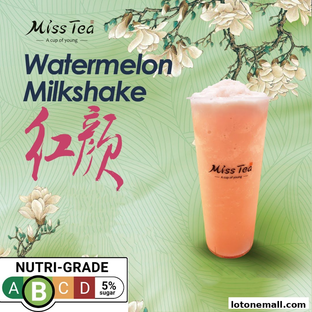 A refreshing Watermelon Milkshake from Miss Tea with a Nutri-Grade rating.