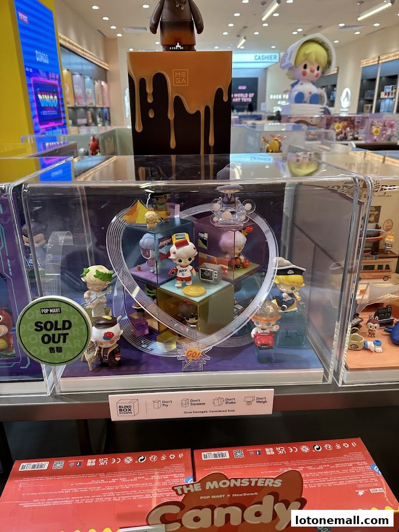 POP MART store interior showcasing collectible blind box toys and merchandise.