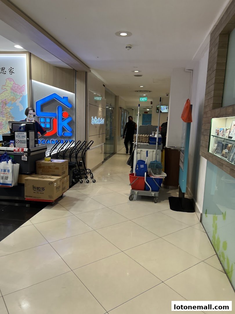 A hallway in a shopping mall with a Raffles Medical clinic visible.