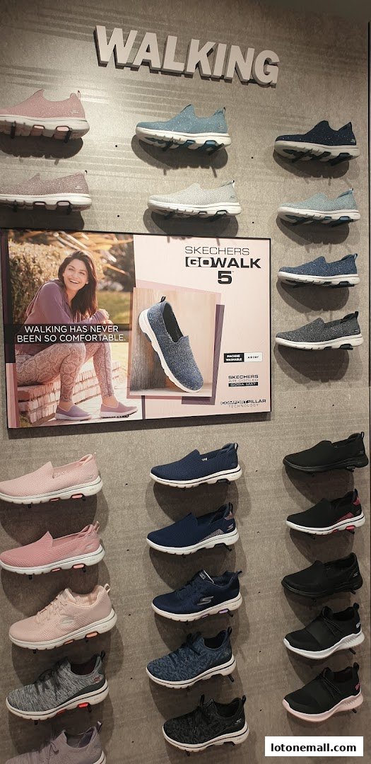 Skechers Go Walk 5 shoes displayed in various colors and styles.