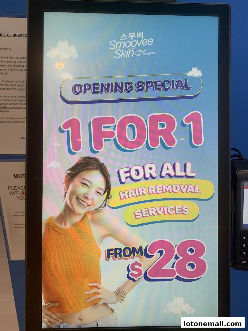 A digital advertisement for Smoovee Skin Korean Hair Removal featuring a 1-for-1 opening special.