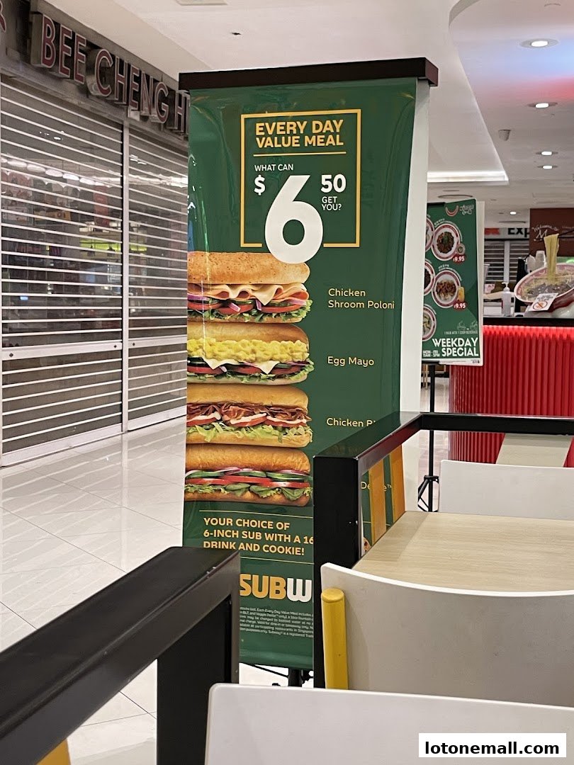 A Subway advertisement banner showcasing value meals and sandwich options.