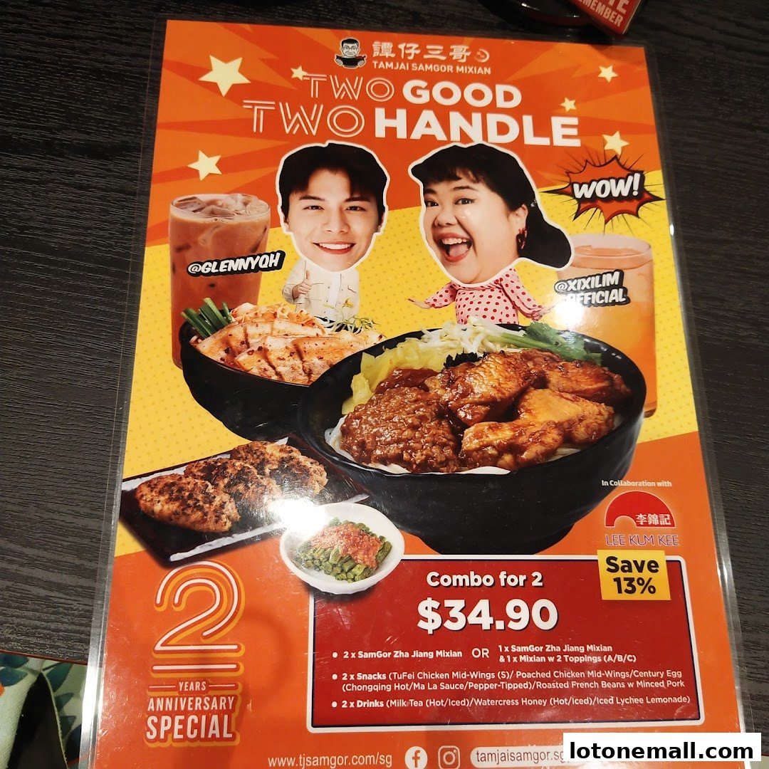 A menu for TamJai SamGor Mixian featuring a 'Combo for 2' special.