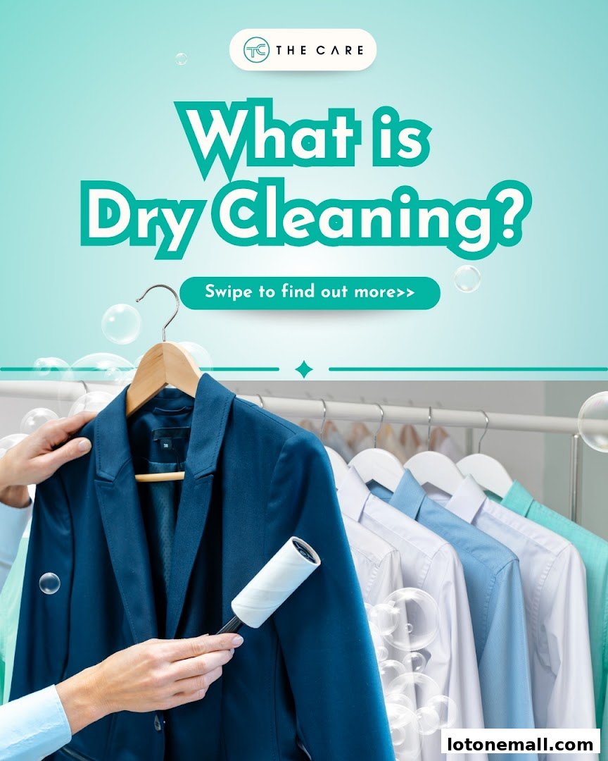 A person uses a lint roller on a blue suit jacket hanging on a rack with shirts.