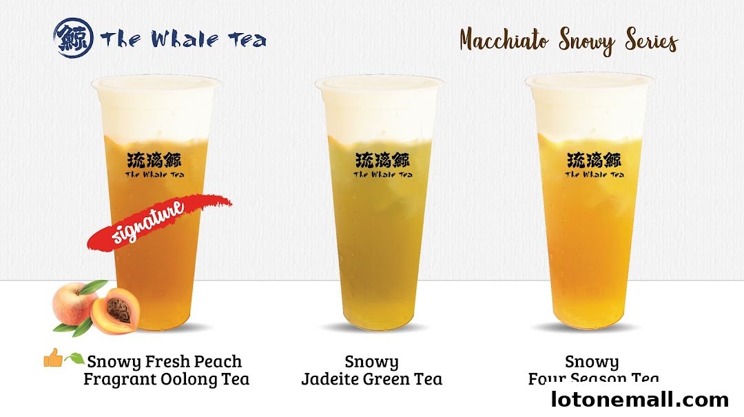 Three cups of macchiato snowy drinks from The Whale Tea.