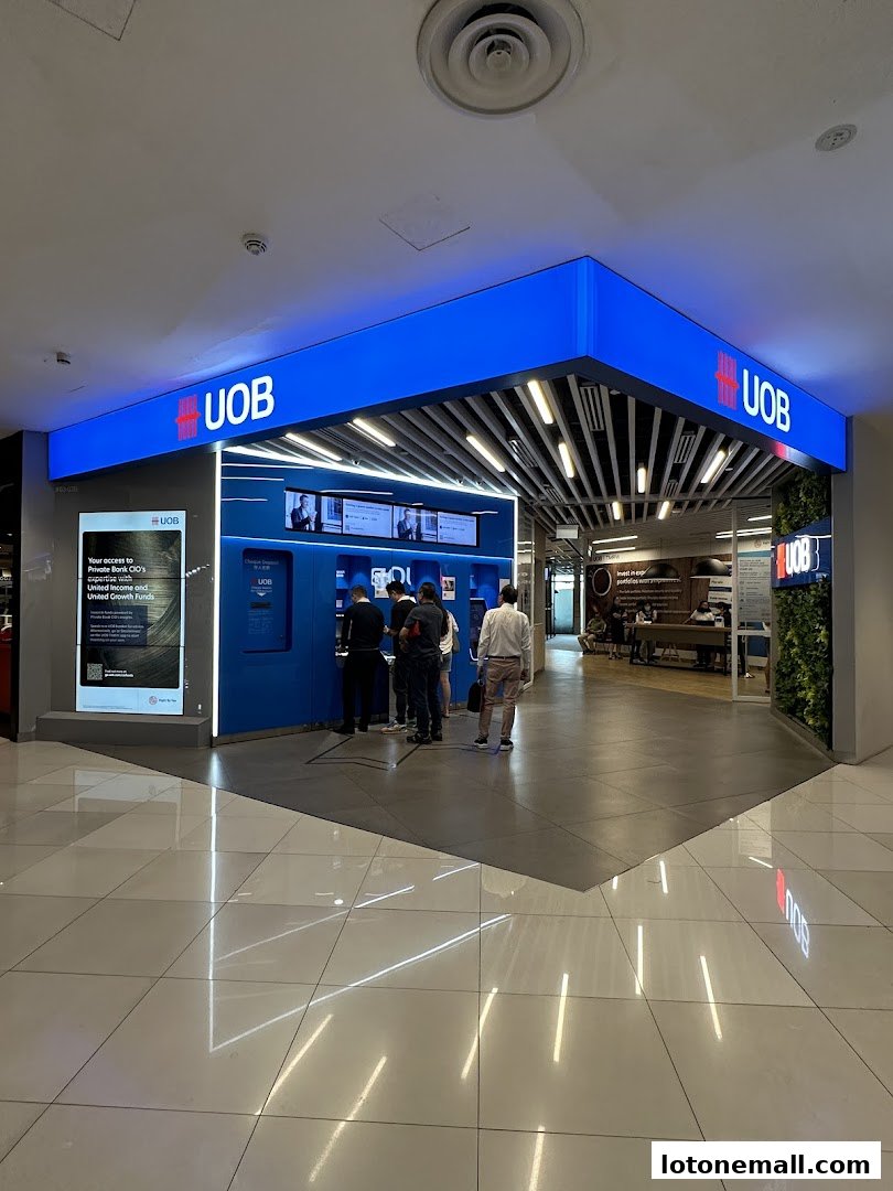 UOB Wealth Banking Centre with ATMs and customers using them.