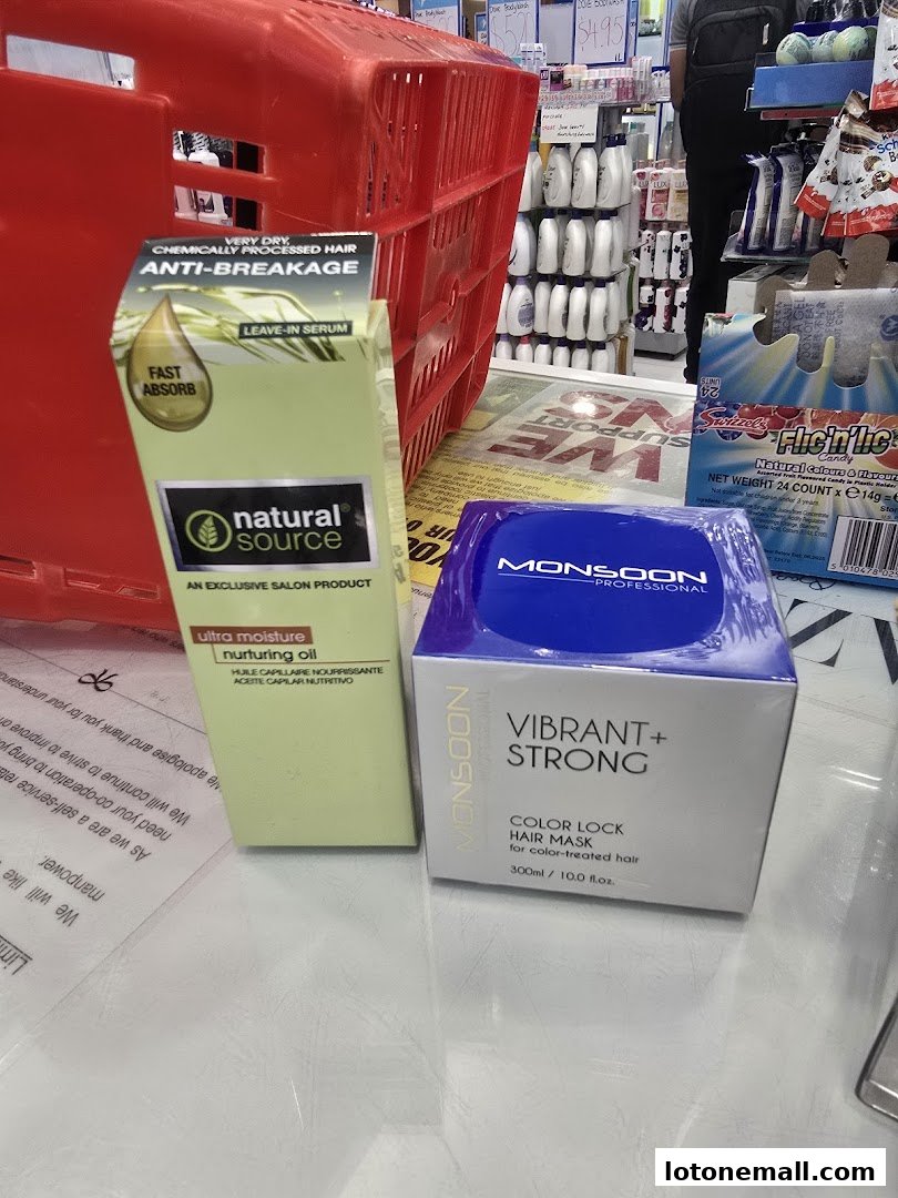 Products from Natural Source and Monsoon Professional hair care brands are displayed.
