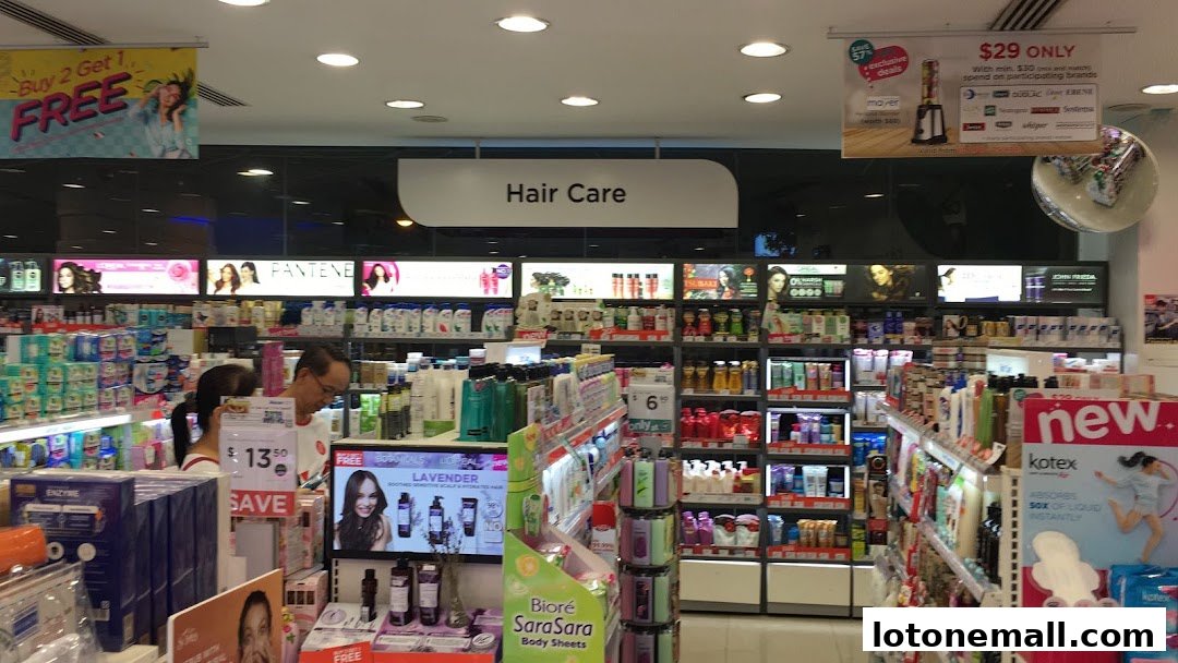 Interior view of a Watsons store with shelves stocked with health and beauty products.
