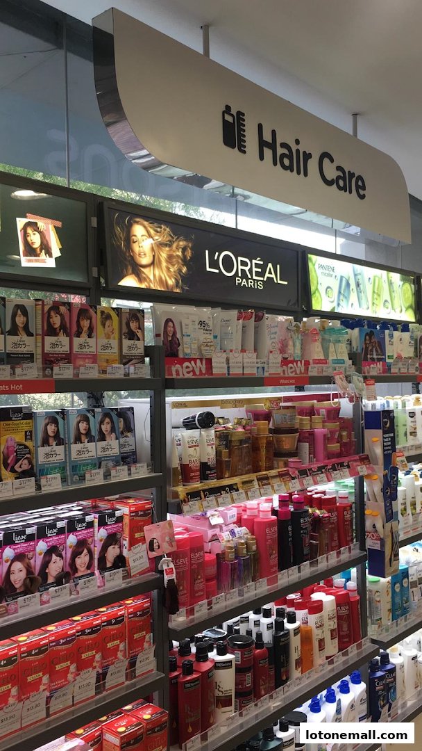 A display of hair care products, including L'Oréal Paris and Liese hair color.