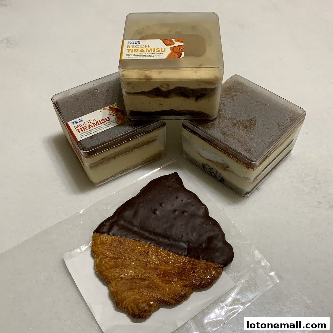 A chocolate-dipped croissant and three tubs of tiramisu from Wunderfolks.