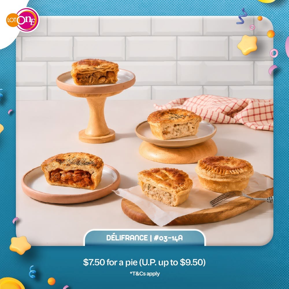 Delifrance savoury pies at $7.50 at Lot One